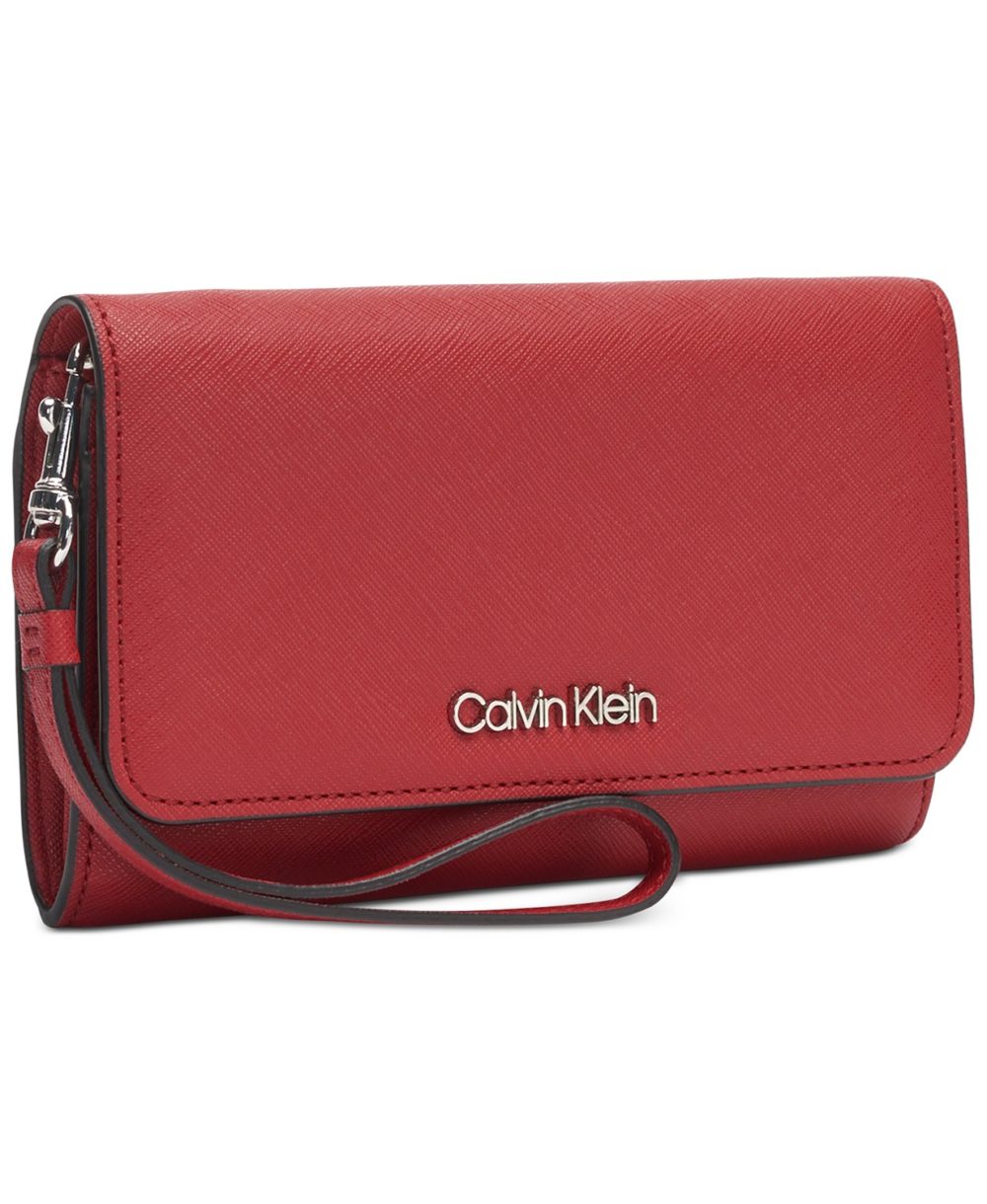 www.couturepoint.com-calvin-klein-womens-red-saffiano-leather-wristlet-wallet