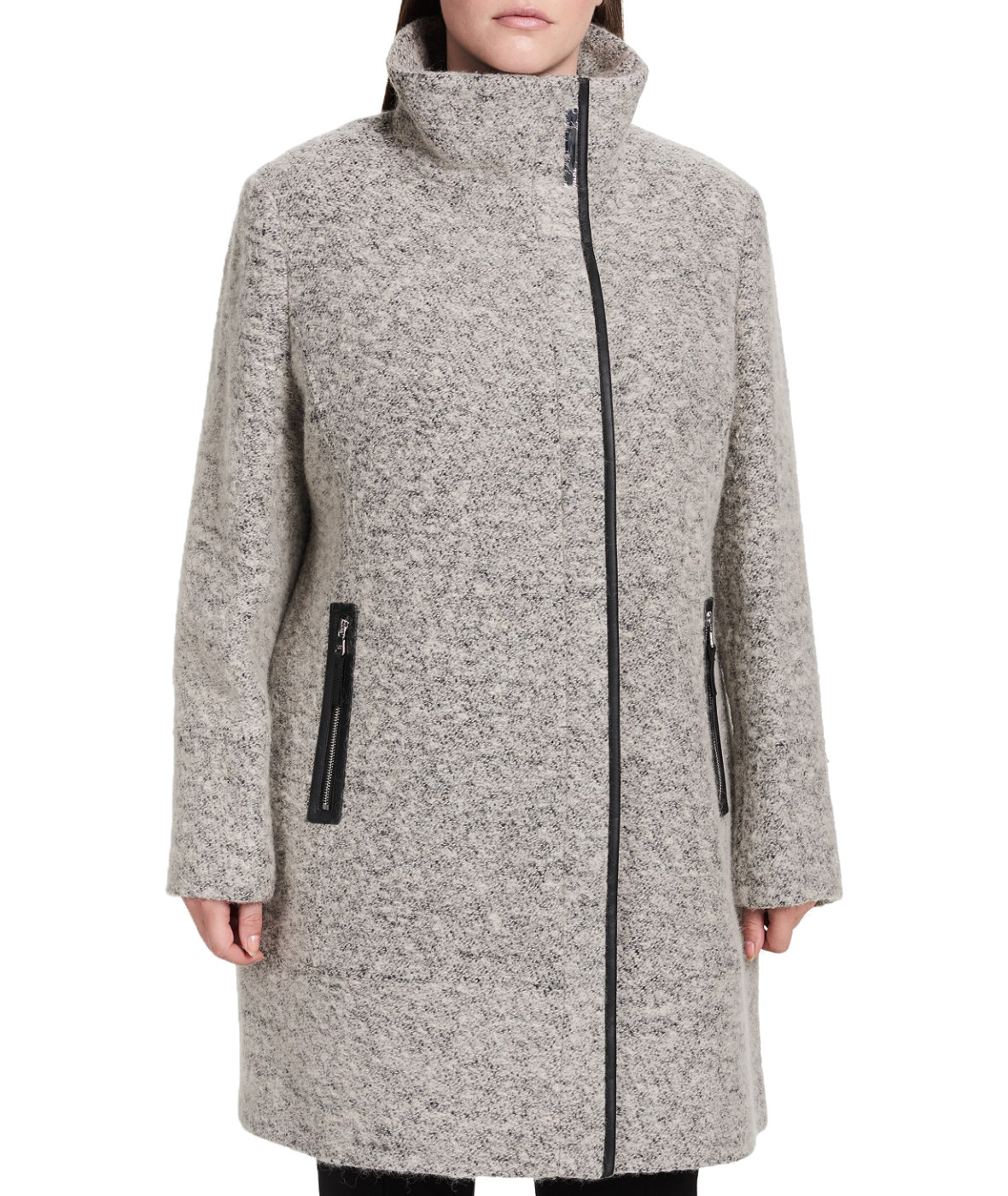 Calvin Klein Women's Gray Wool Blend Asymmetrical Walker Coat - COUTUREPOINT