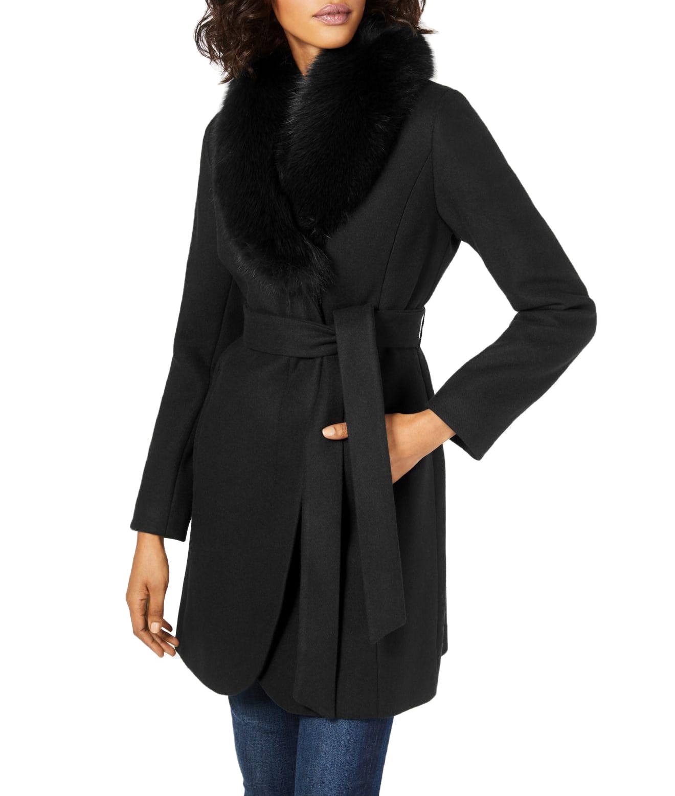 woocommerce-673321-2209615.cloudwaysapps.com-forecaster-womens-black-wool-blend-fox-fur-collar-belted-wrap-coat