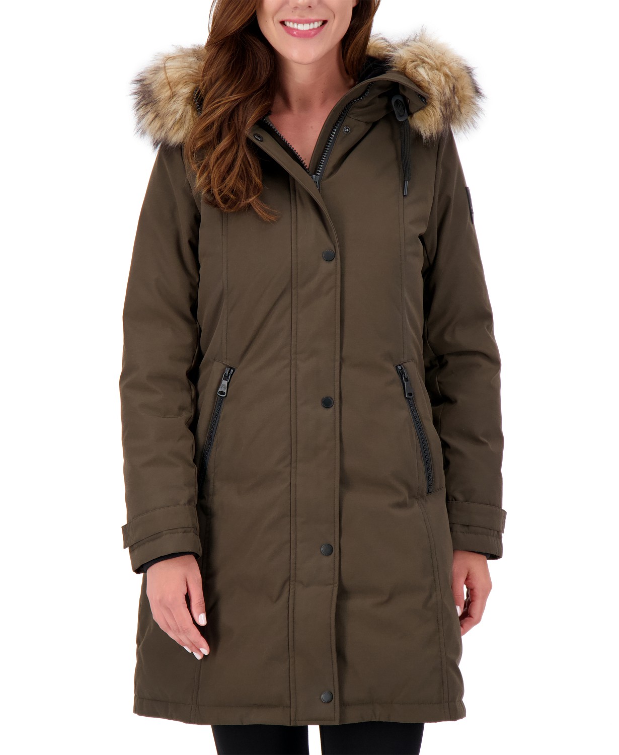Vince Camuto Womens Down Coat with Faux Fur Trim Collar 