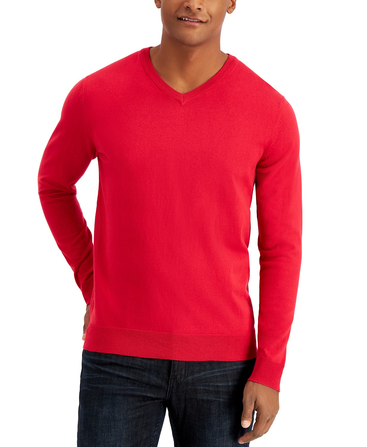 www.couturepoint.com-alfani-mens-red-solid-v-neck-long-sleeves-sweater