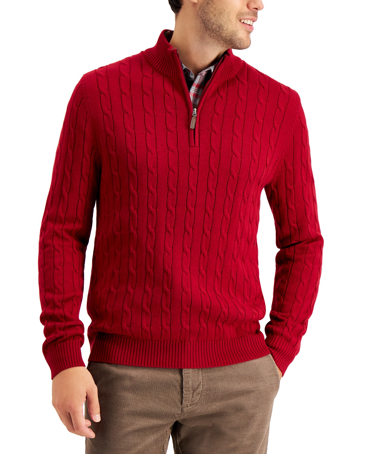 Club Room Men's Red Cable Knit Quarter Zip Sweater – COUTUREPOINT