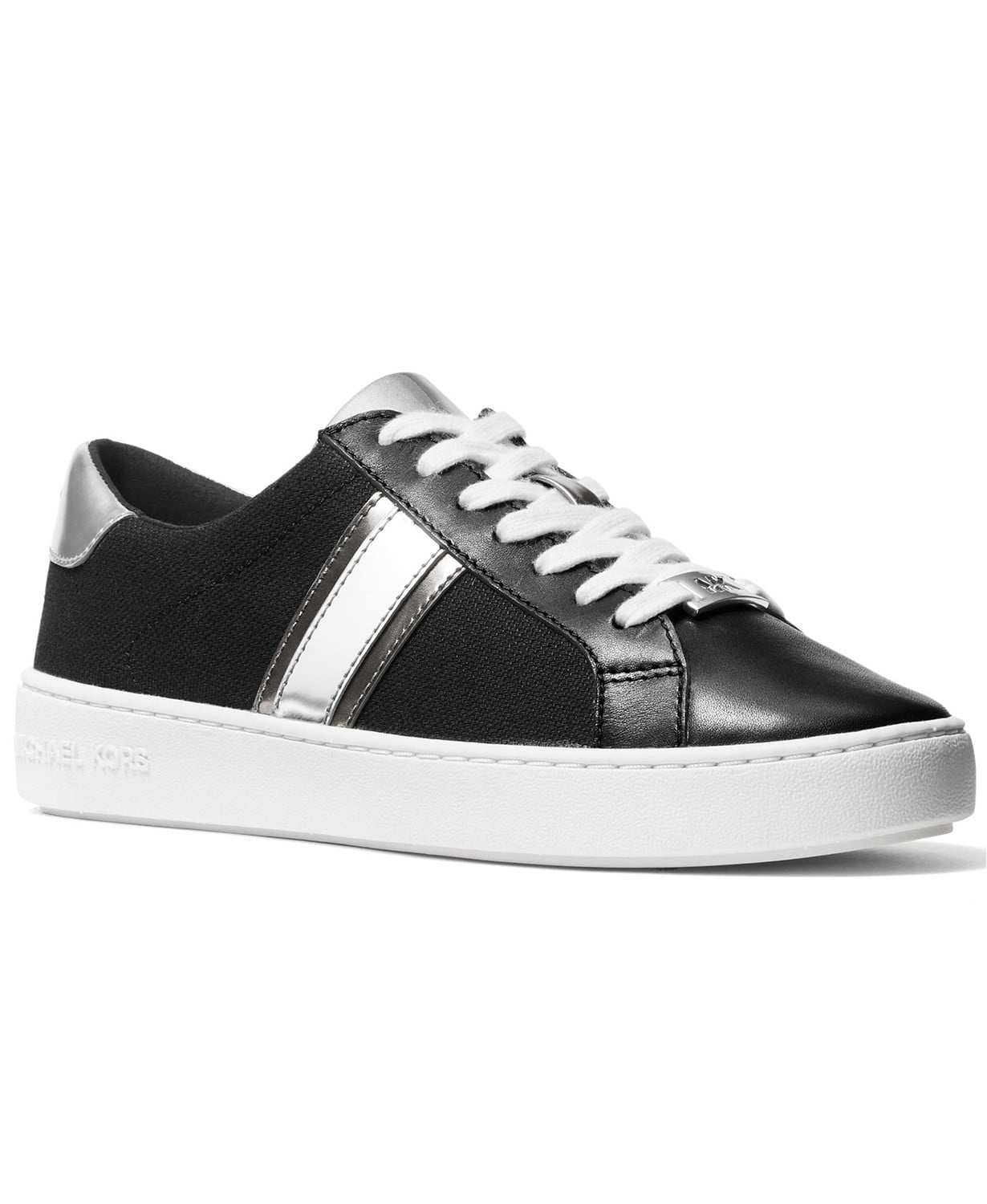 www.couturepoint.com-michael-michael-kors-black-canvas-leather-irving-side-striped-lace-up-sneakers