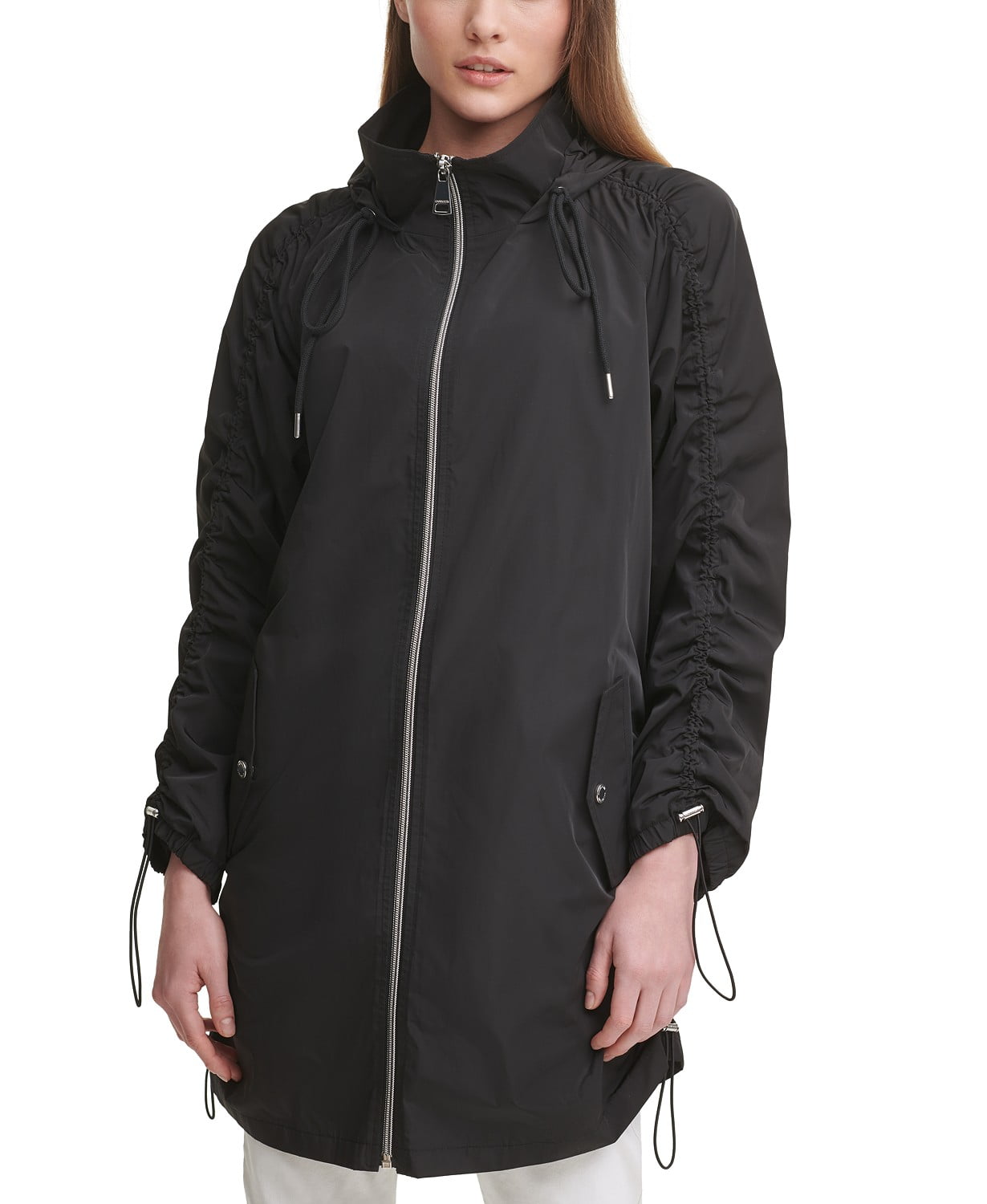 www.couturepoint.com-calvin-klein-womens-black-ruched-hooded-utility-jacket