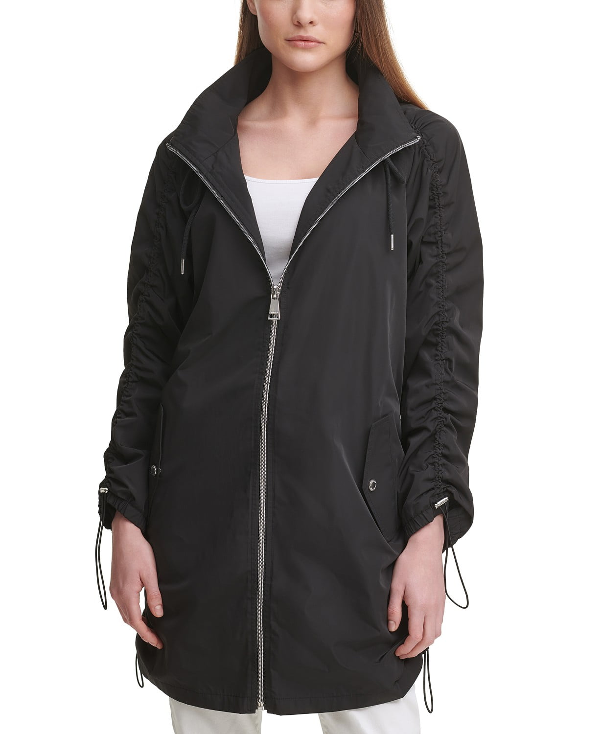 www.couturepoint.com-calvin-klein-womens-black-ruched-hooded-utility-jacket