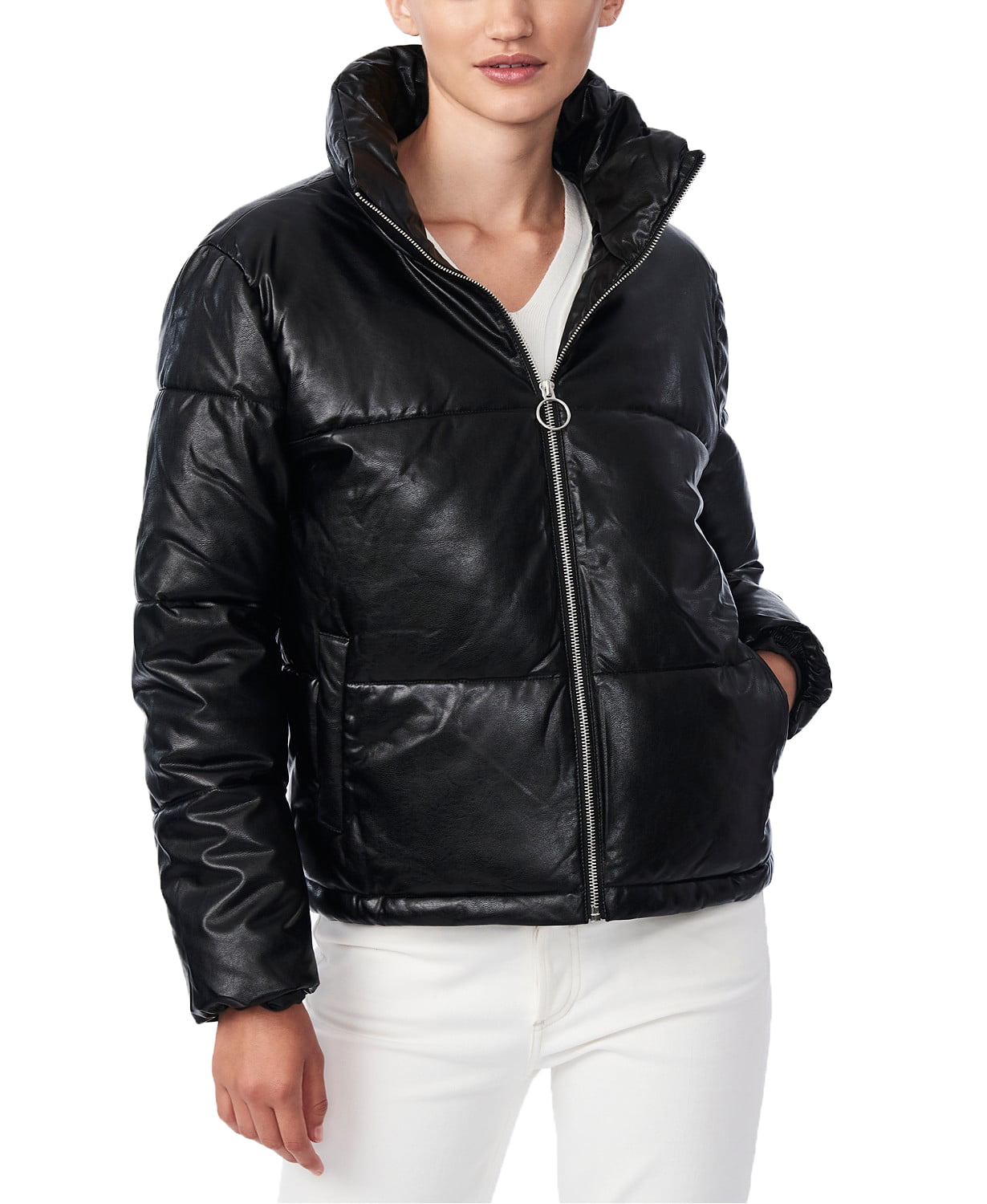 www.couturepoint.com-collection-b-womens-black-faux-leather-puffer-coat