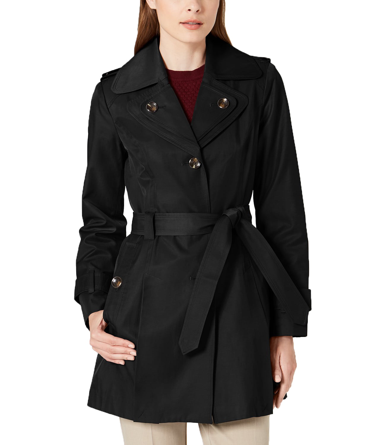 YUNY Womens Multi-Zipper Short Rider Style Leather Trench Coat Black XS 