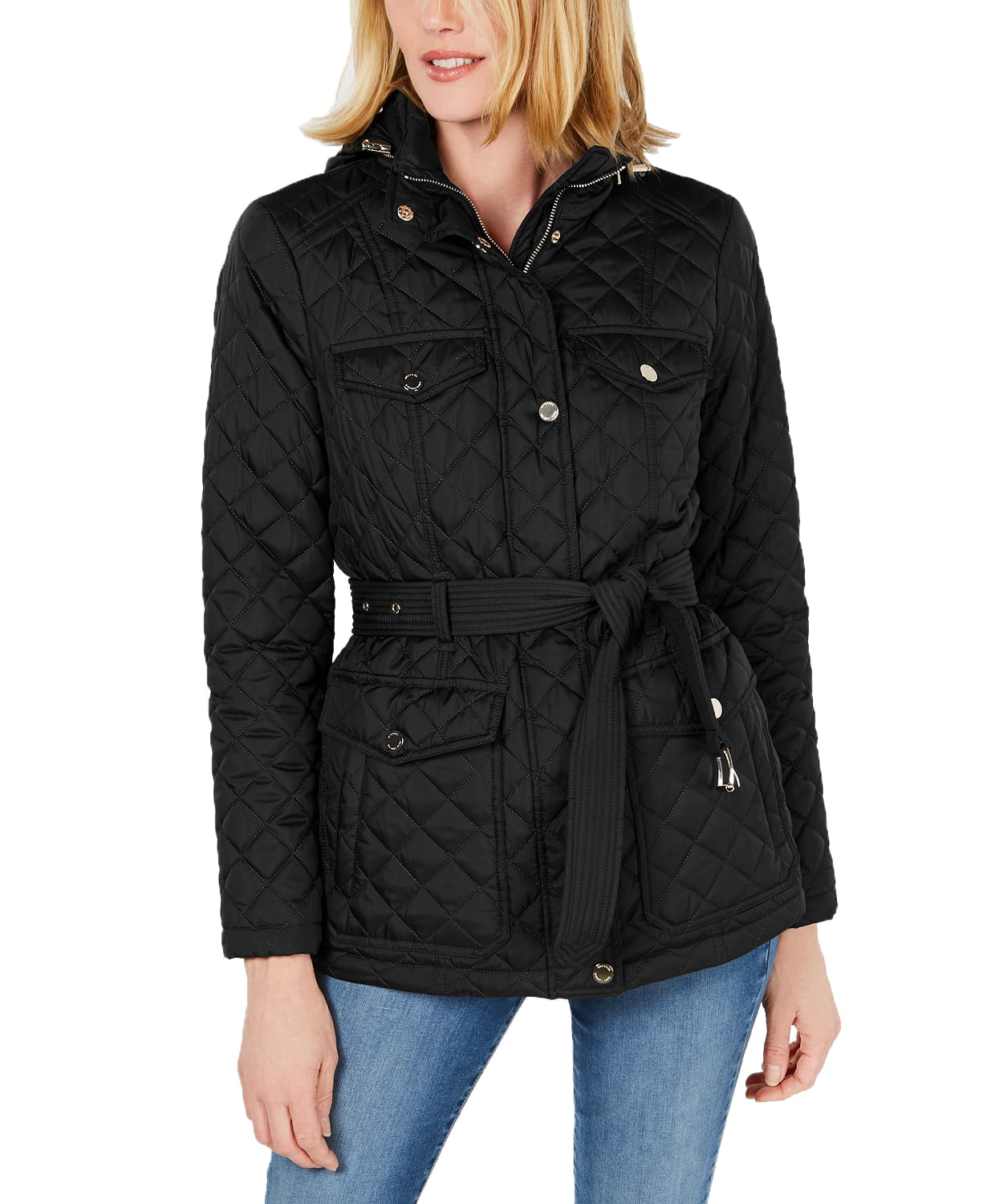 www.couturepoint.com-michael-michael-kors-womens-black-belted-hooded-quilted-jacket