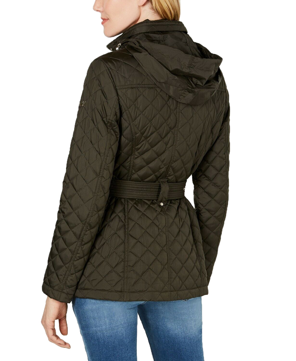 www.couturepoint.com-michael-michael-kors-womens-green-belted-hooded-quilted-jacket