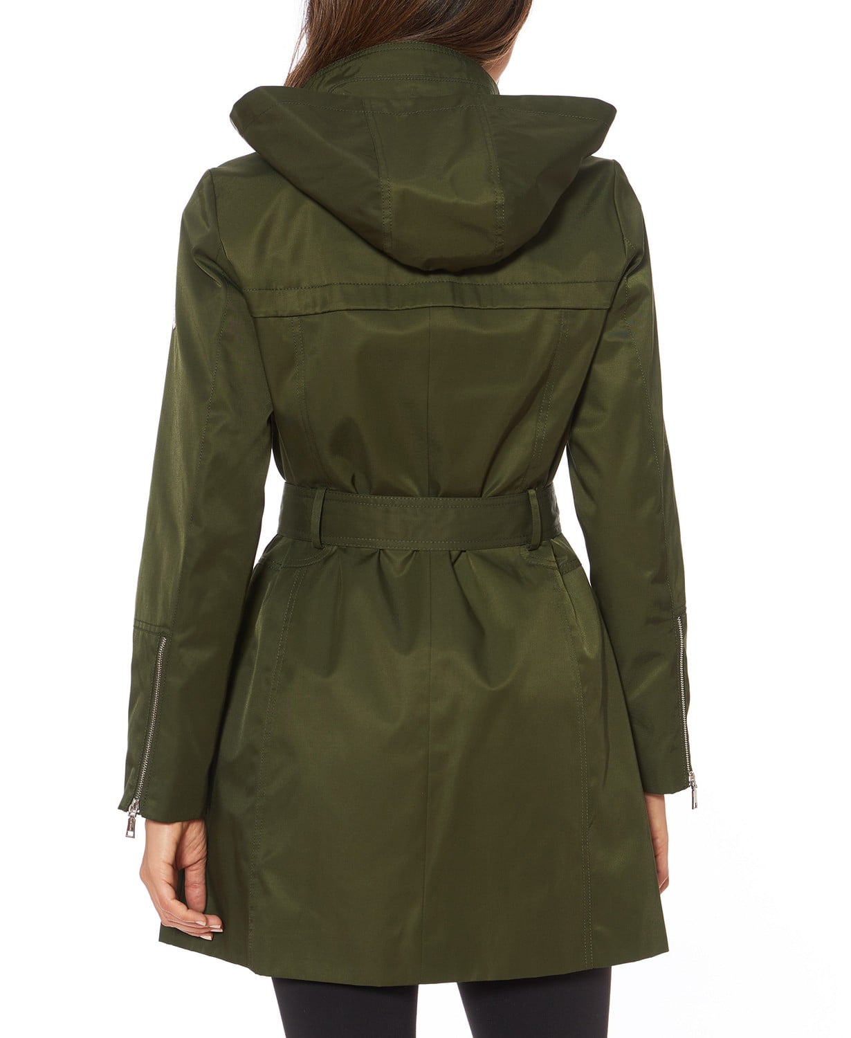 www.couturepoint.com-vince-camuto-womens-green-hooded-water-resistant-belted-raincoat