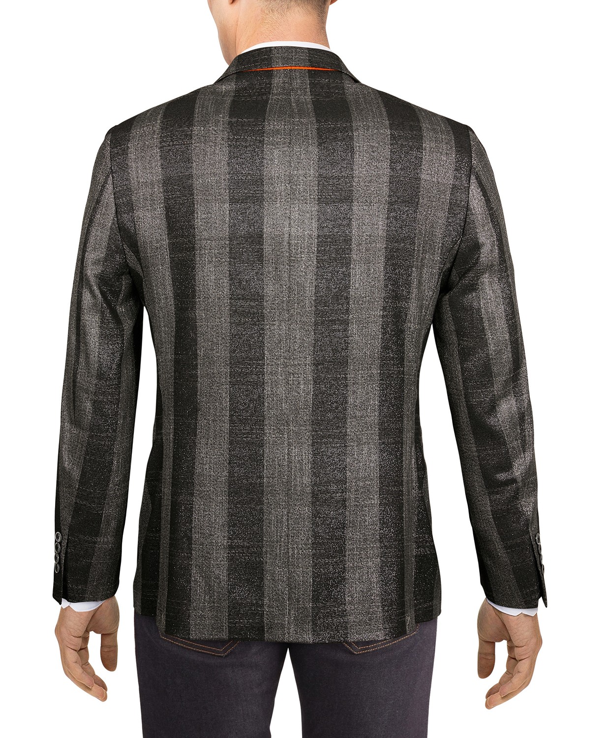 www.couturepoint.com-tallia-mens-gray-black-metallic-plaid-slim-fit-long-sport-coat-blazer