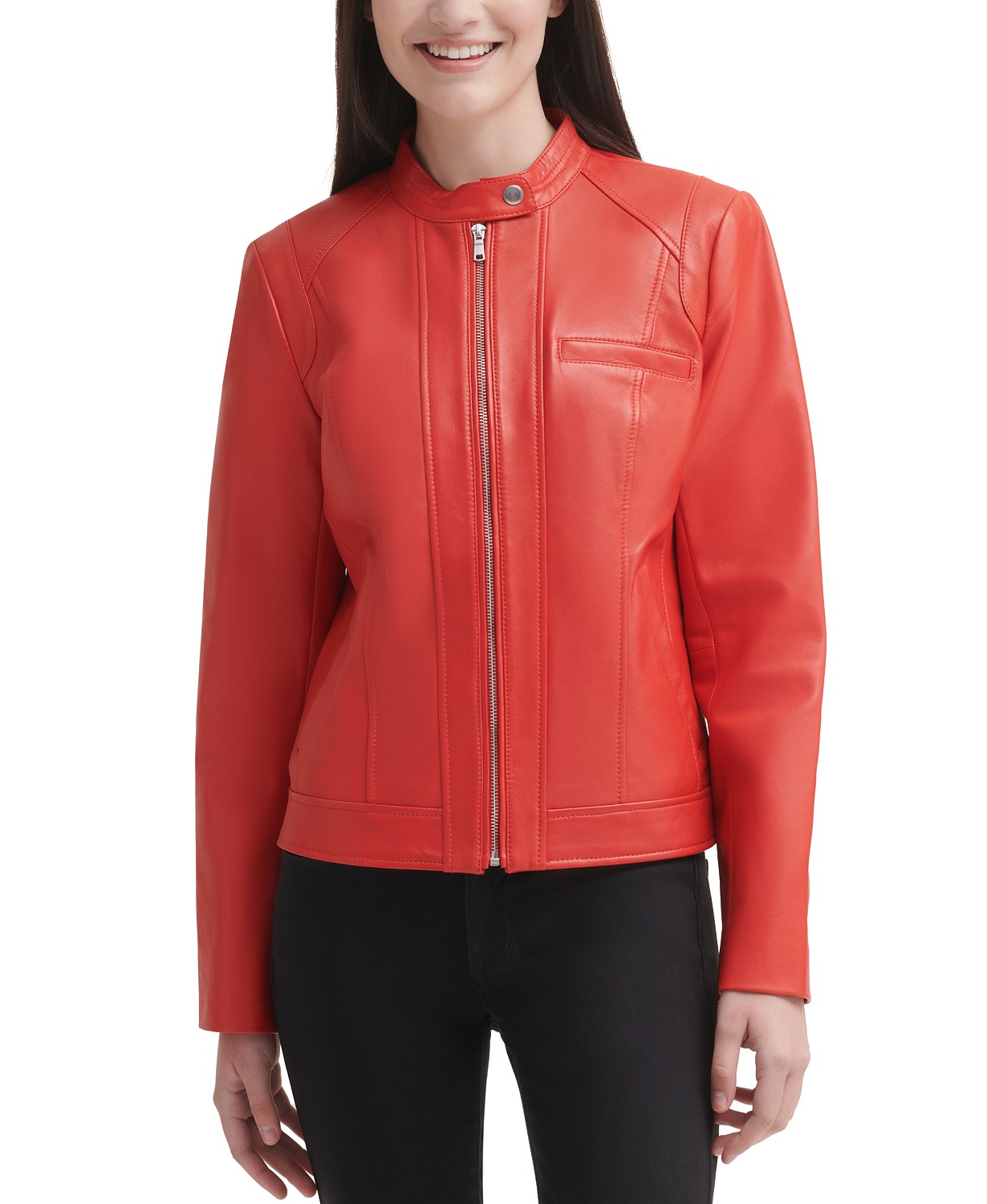 www.couturepoint.com-cole-haan-womens-red-leather-stand-collar-moto-jacket