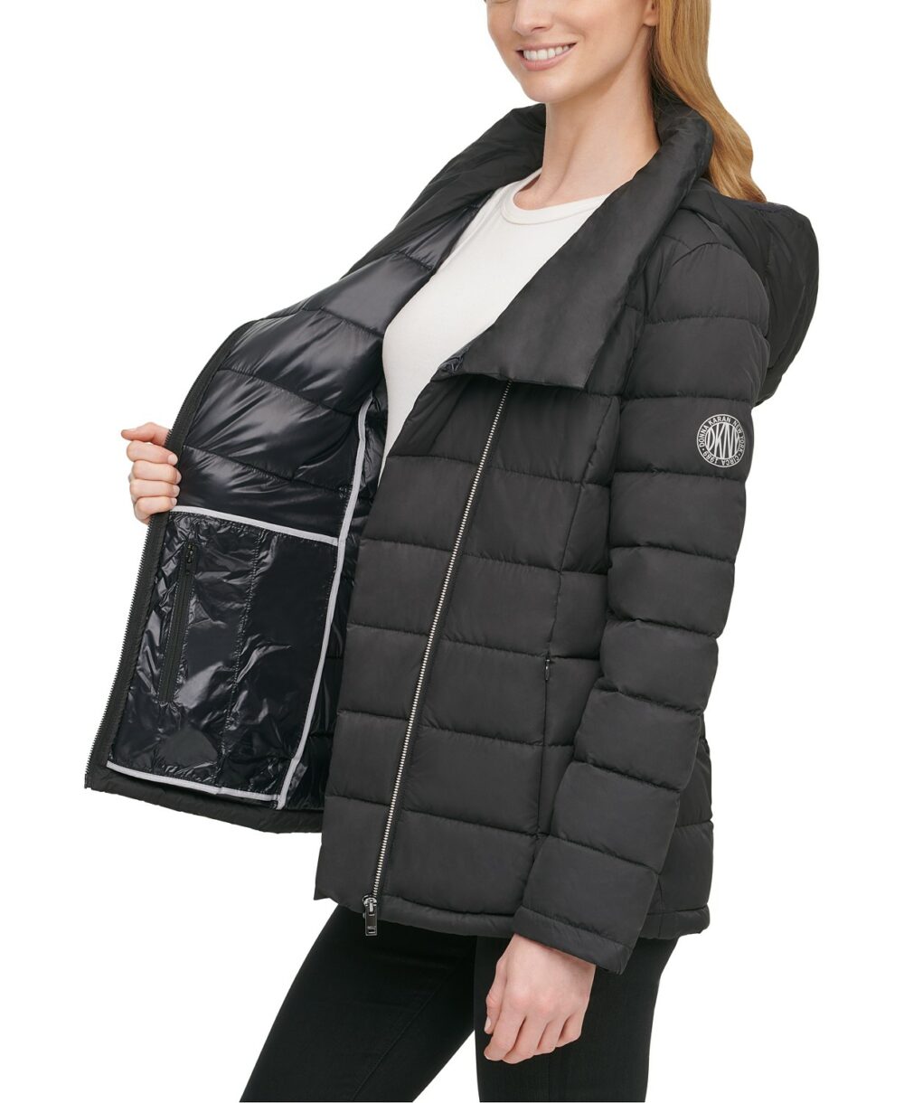 www.couturepoint.com-dkny-womens-black-asymmetrical-hooded-packable-down-puffer-coat