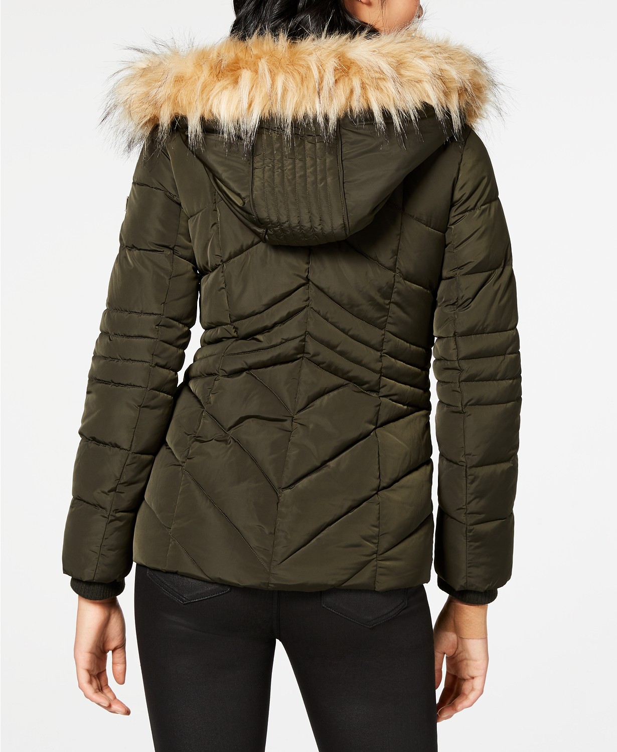 www.couturepoint.com-guess-womens-green-faux-fur-trim-hooded-puffer-jacket-coat